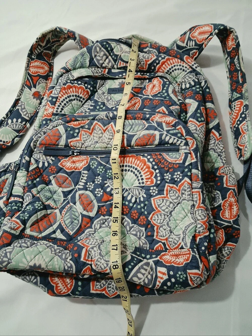 Vera Bradley Navy Quilted Floral Backpack with Coral & Mint Accents